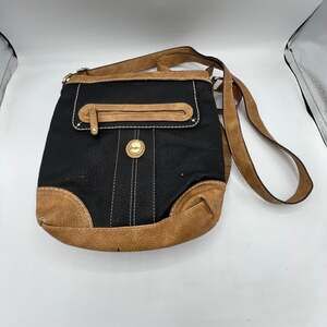 B.O.C. Born Concepts Black Tan Faux Leather Crossbody Bag Purse